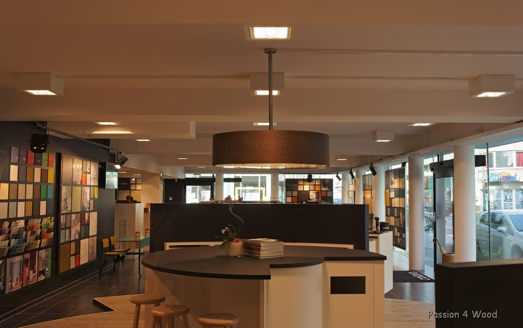 Drum pendel lamp in wenge hout bij Colora Oostende